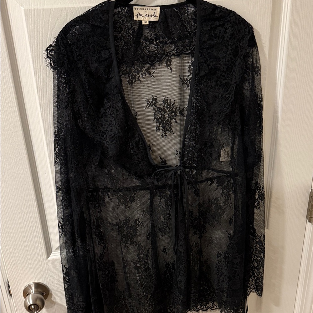 Free People Black Sheer Lace Blouse